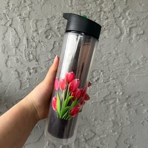 Floral Tumbler with Black Lid